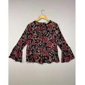 Boho Fenimine Floral a:glow Maternity XS Black Pink Bell Sleeve Blouse Top